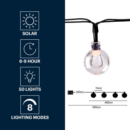 Grundig - LED Solarna veriga 50xLED/8 funkcij 6,9m topla bela