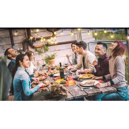 Grundig - LED nastavljiva solarna veriga 50xLED/8 funkcij 9,35 m topla bela 1200 mAh + daljinski upravljalnik