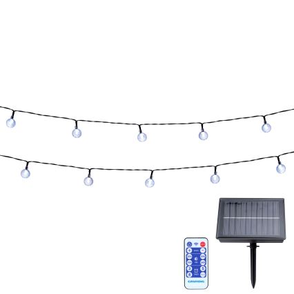 Grundig - LED nastavljiva solarna veriga 50xLED/8 funkcij 9,35 m topla bela 1200 mAh + daljinski upravljalnik