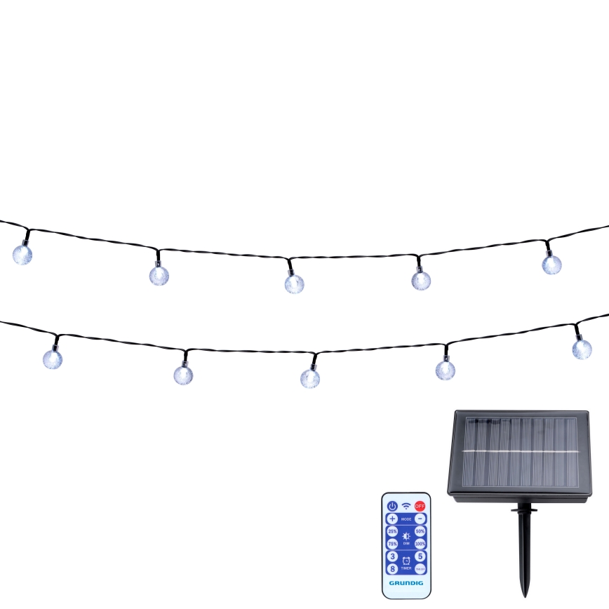 Grundig - LED nastavljiva solarna veriga 50xLED/8 funkcij 9,35 m topla bela 1200 mAh + daljinski upravljalnik
