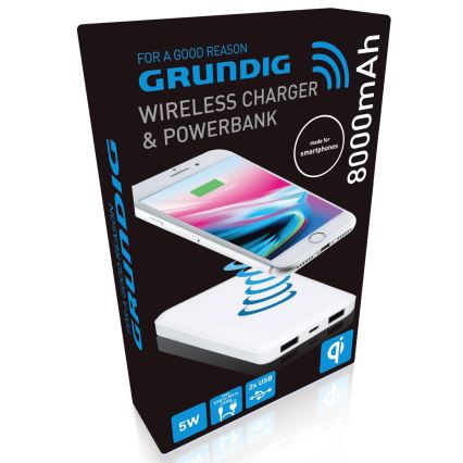 Grundig - Power Bank 8000 mAh/5V z brezžičnim polnjenjem