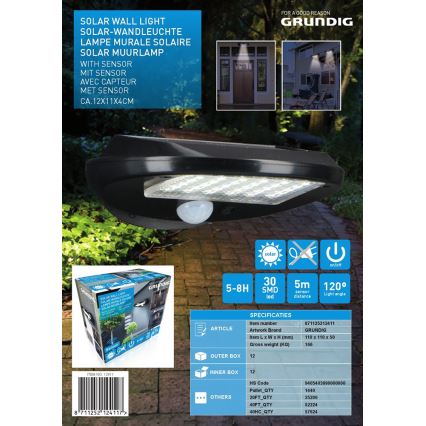 Grundig - KOMPLET 2x LED solarna stenska svetilka s senzorjem gibanja in mraka LED/3,2V 600 mAh