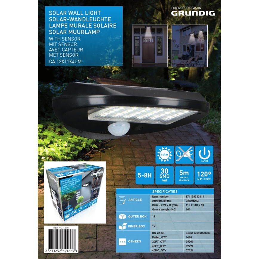 Grundig - KOMPLET 2x LED solarna stenska svetilka s senzorjem gibanja in mraka LED/3,2V 600 mAh