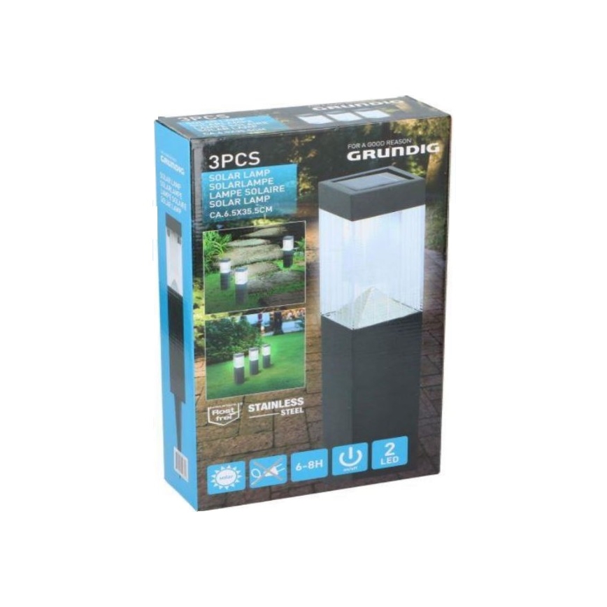 Grundig - SET 3x Solarna svetilka LED/1,2V 6,5x35,5cm