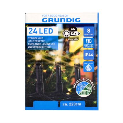 Grundig - Zunanja božična veriga 24xLED/8 funkcij 2,23m IP44 topla bela