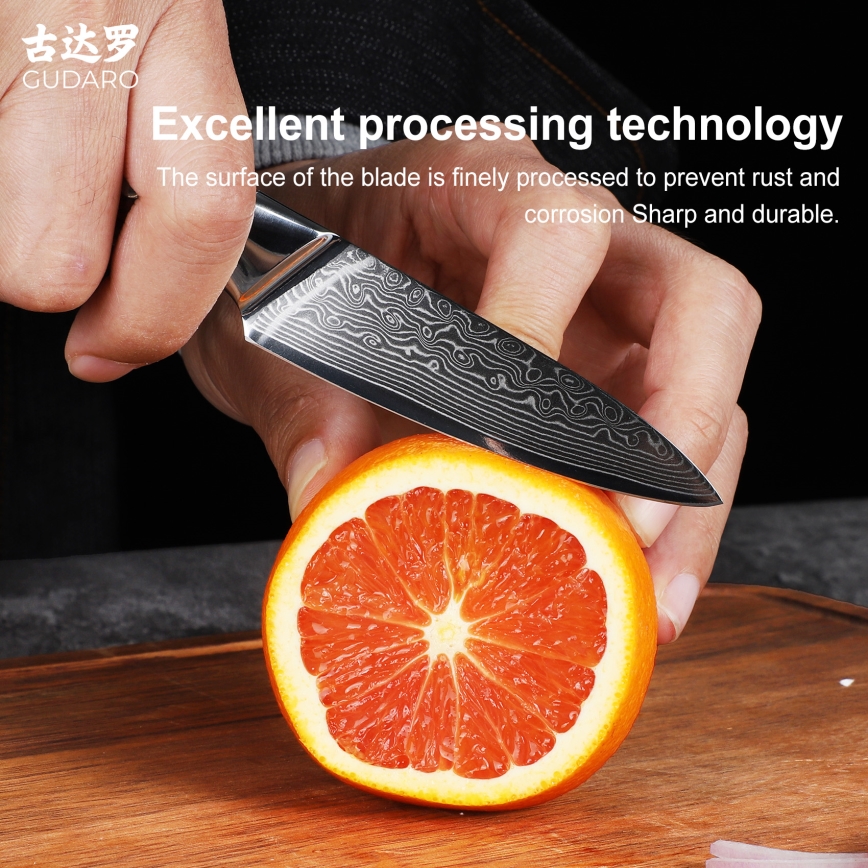 Gudaro - Damaščanski kuhinjski nož KENSHO 3,5, 67 slojev jekla, dolžina 9,5 cm