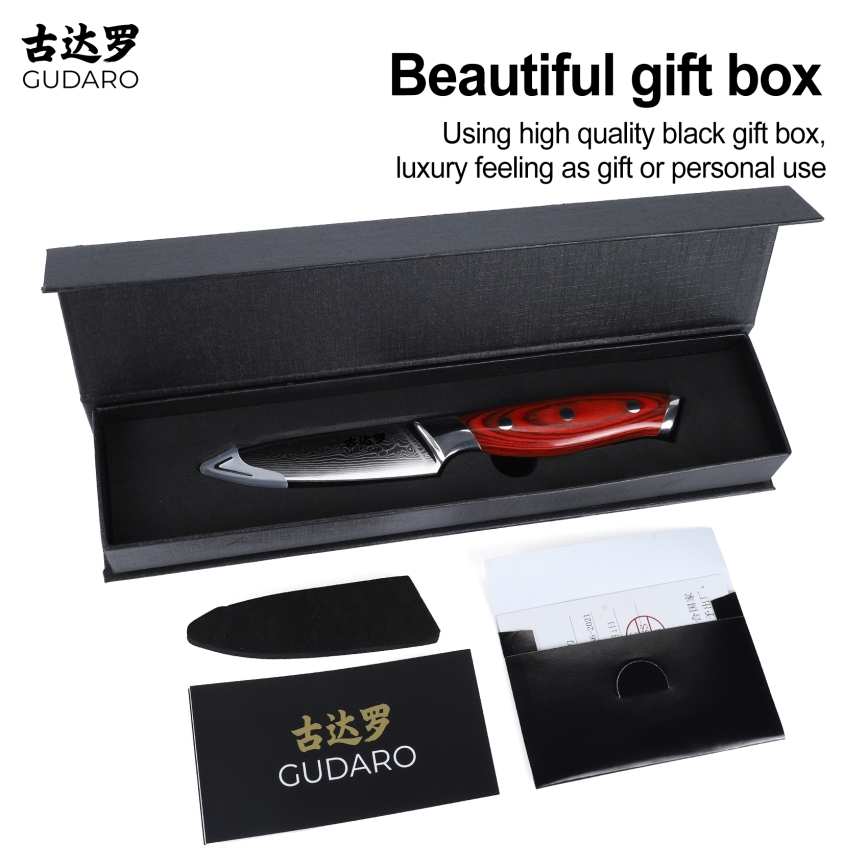 Gudaro - Damaščanski kuhinjski nož KENSHO 3,5, 67 slojev jekla, dolžina 9,5 cm