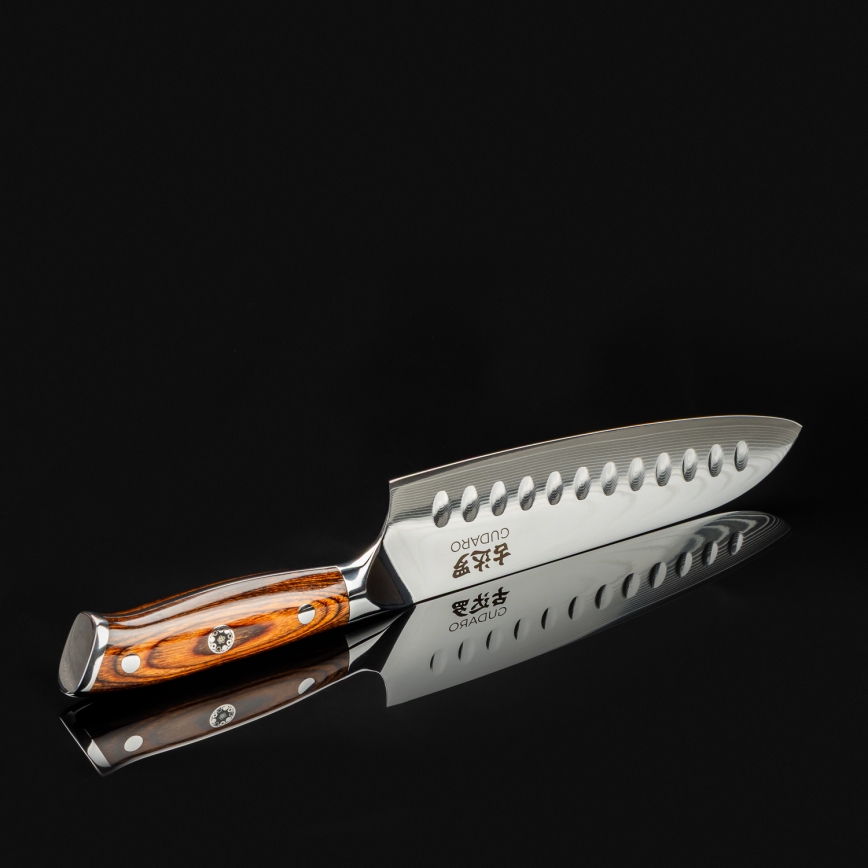 Gudaro - Damaščanski santoku kuhinjski nož FENG 7,5, iz 67 slojev jekla, dolžina 18 cm