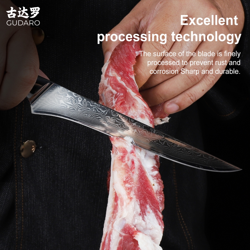 Gudaro - Damaskov nož za odkostičenje KENSHO 6, 67 slojev jekla, dolžina 15 cm