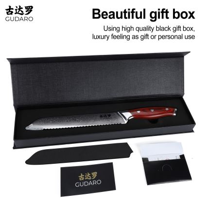 Gudaro - Kuhinjski nož za kruh iz damastnega jekla KENSHO 8, 67 slojev jekla, dolžina 20 cm