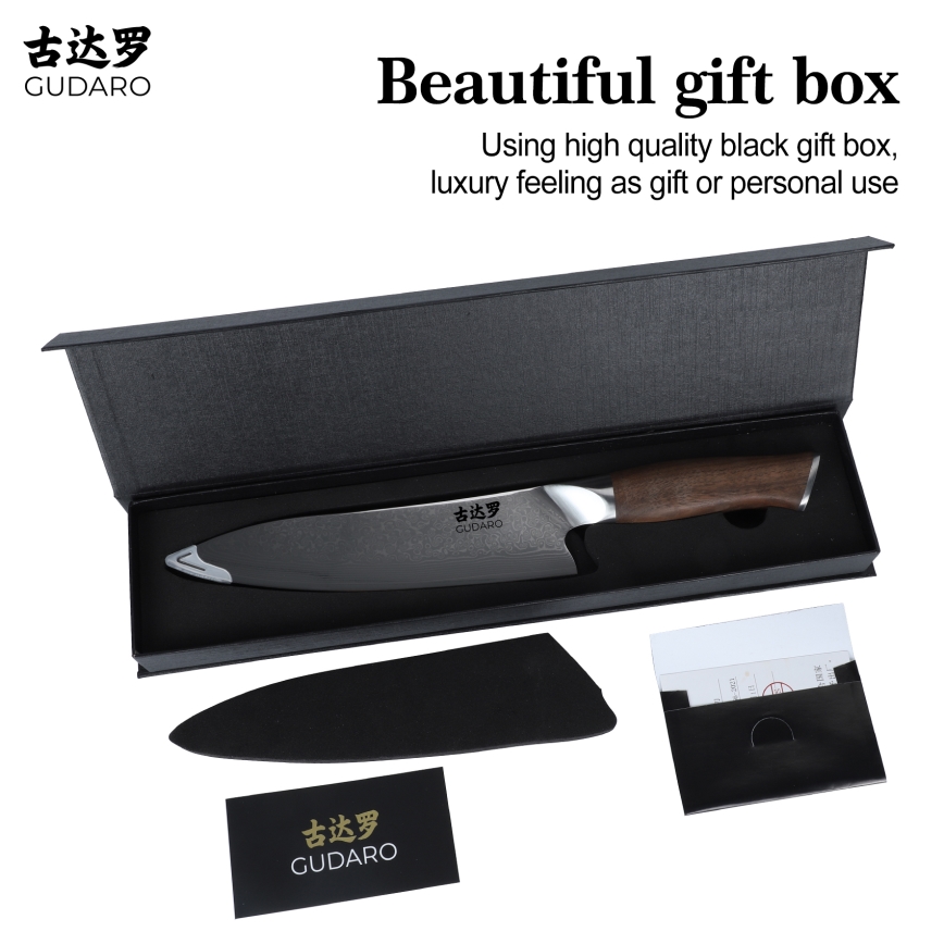 Gudaro - Damastni kuhinjski nož TAKUMI 8, 67 plasti jekla, dolžina 20 cm, oreh