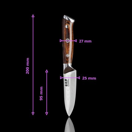 Gudaro - Komplet 1x damaskovski kuharski nož FENG 8, 67 plasti jekla, dolžina 20 cm + 1x damaskovski santoku kuhinjski nož FENG 7,5, 67 plasti jekla, dolžina 18 cm + 1x BREZPLAČNO damaskovski kuhinjski nož FENG 3,5, 67 plasti jekla, dolžina 9,5 cm