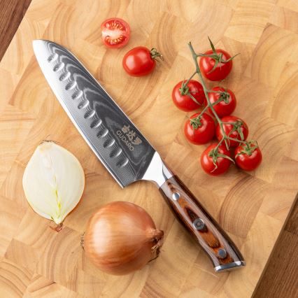 Gudaro - Komplet 1x damaskovski kuhinjski nož FENG 8, 67 slojev jekla, dolžina 20 cm + 1x damaskovski santoku kuhinjski nož FENG 7,5, 67 slojev jekla, dolžina 18 cm + 1x BREZPLAČNO damaskovski kuhinjski nož za sadje FENG 3,5, 67 slojev jekla, dolž