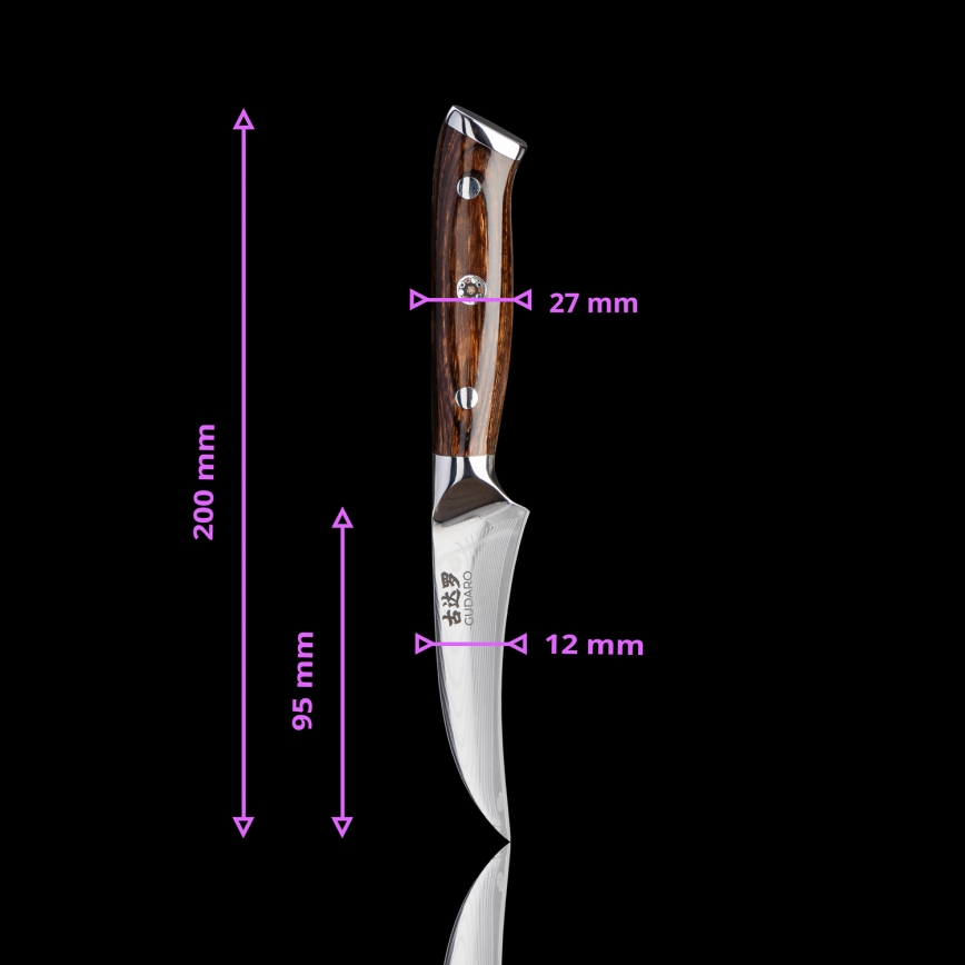 Gudaro - Komplet 1x damaskovski kuhinjski nož FENG 8, 67 slojev jekla, dolžina 20 cm + 1x damaskovski santoku kuhinjski nož FENG 7,5, 67 slojev jekla, dolžina 18 cm + 1x BREZPLAČNO damaskovski kuhinjski nož za sadje FENG 3,5, 67 slojev jekla, dolž