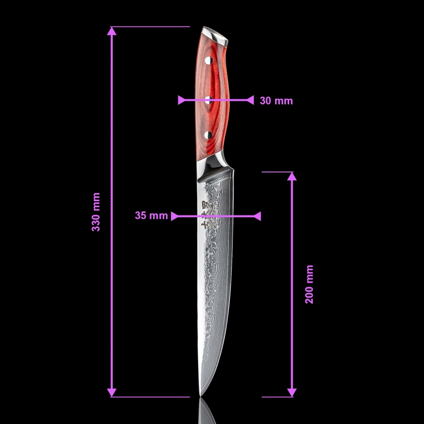 Gudaro - Rezalni nož iz damasknega jekla KENSHO 8, 67 slojev jekla, dolžina 20 cm