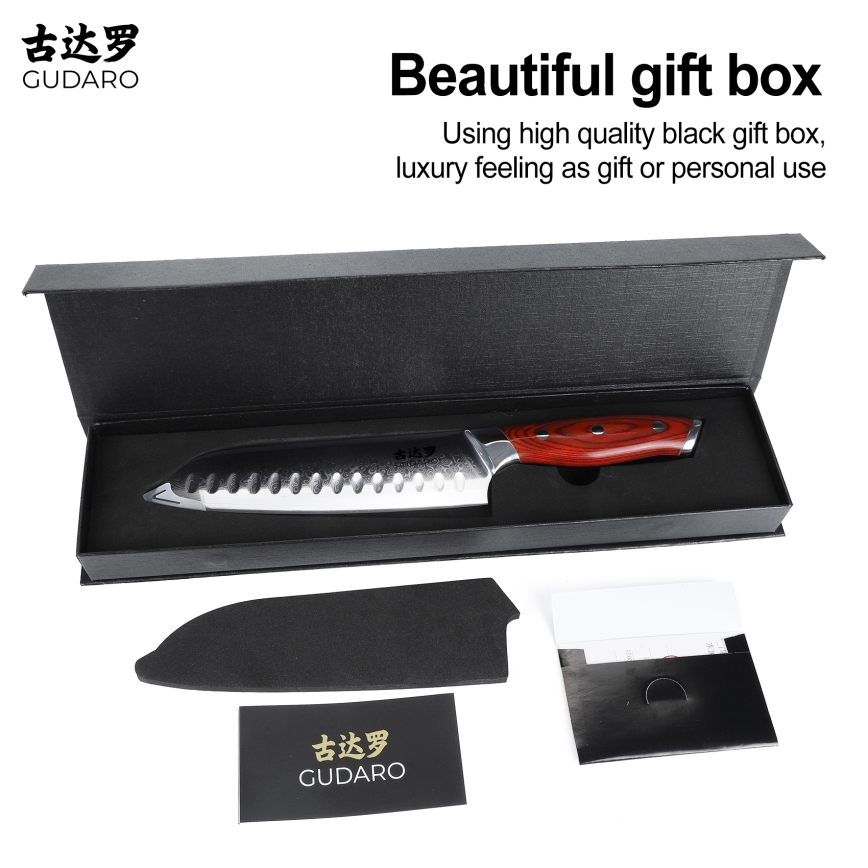 Gudaro - Santoku kuhinjski nož KENSHO 7, iz damasknega jekla, 67 slojev jekla, dolžina 17,5 cm