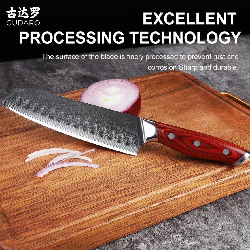 Gudaro - Set kuhinjskih nožev v stojalu KENSHO, 7-delni, iz akacije