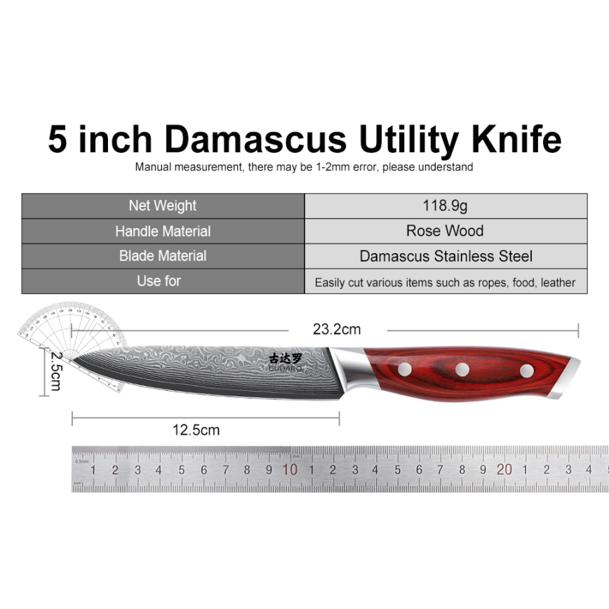 Gudaro - Set kuhinjskih nožev v stojalu KENSHO, 7-delni, iz akacije
