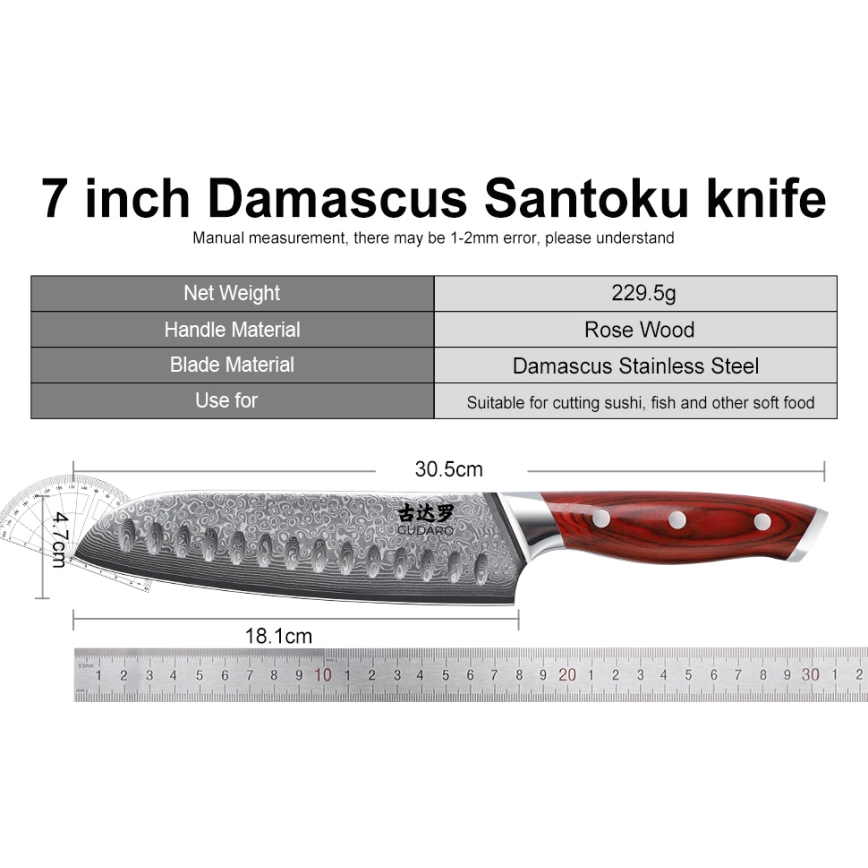 Gudaro - Set kuhinjskih nožev v stojalu KENSHO, 7-delni, iz akacije
