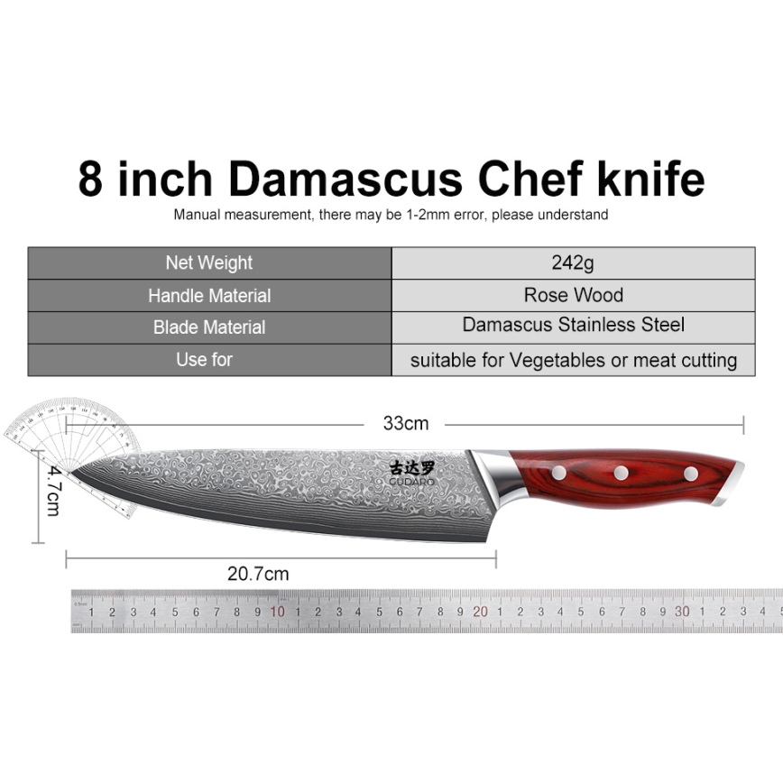 Gudaro - Set kuhinjskih nožev v stojalu KENSHO, 7-delni, iz akacije