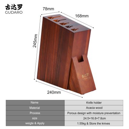 Gudaro - Stojalo za nože 25x25x10 cm AKIRA iz akacije