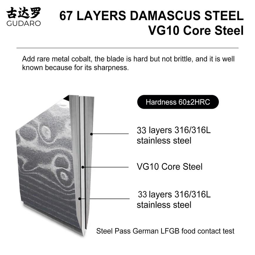 Gudaro - Damastni univerzalni kuhinjski nož KENSHO 5, 67 slojev jekla, dolžina 12,5 cm