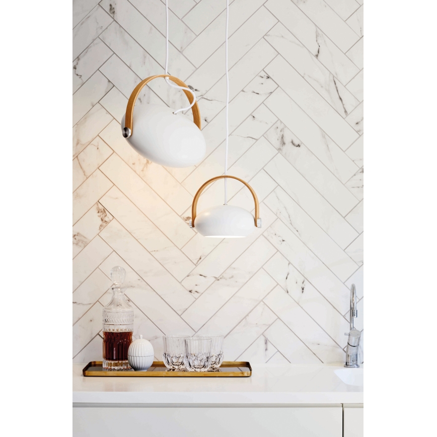 Halo Design 734337 - Lestenec na vrvici DC 1xE27/40W/230V premer 26 cm bela/hrast