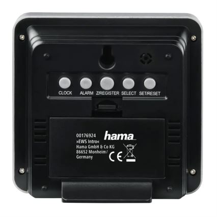 Hama - Vremenska postaja z LCD zaslonom in budilka 2xAA + 2xAA črna/siva