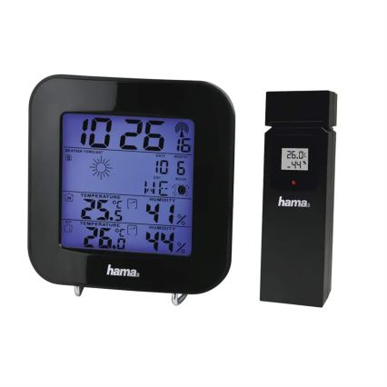 Hama - Vremenska postaja z LCD zaslonom in budilka 2xAA + 2xAAA črna