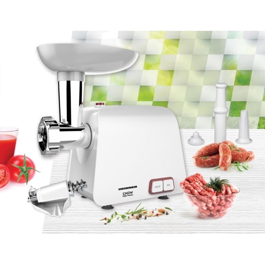 Heinner MG-1340WH - mlinček za meso, 1340 W / 230 V, bel