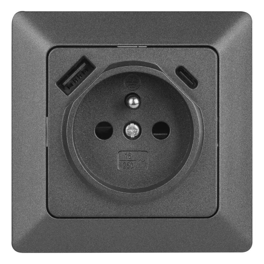 Hišna vtičnica z USB-A+USB-C, francoski tip, 250V/16A, antracit