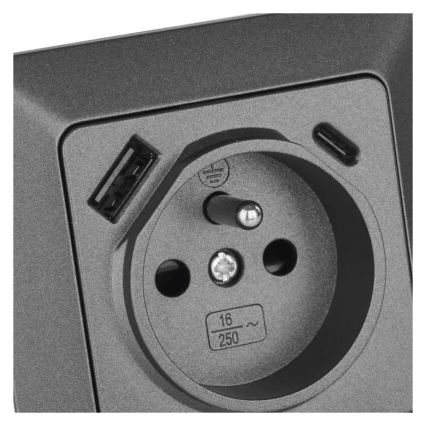 Hišna vtičnica z USB-A+USB-C, francoski tip, 250V/16A, antracit