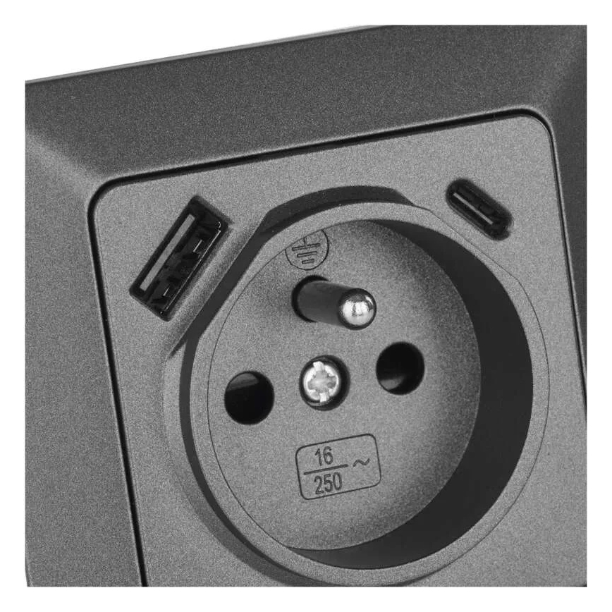 Hišna vtičnica z USB-A+USB-C, francoski tip, 250V/16A, antracit