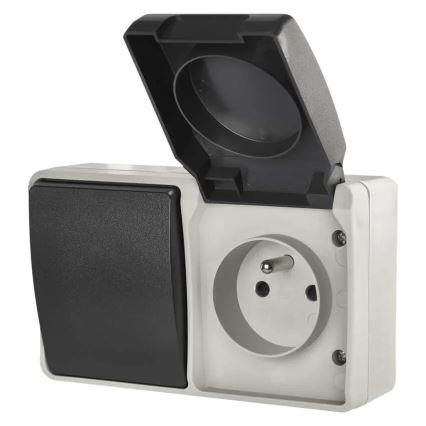 Hišno stikalo izmenično št 6 z vtičnico 250V/16A IP44 siva