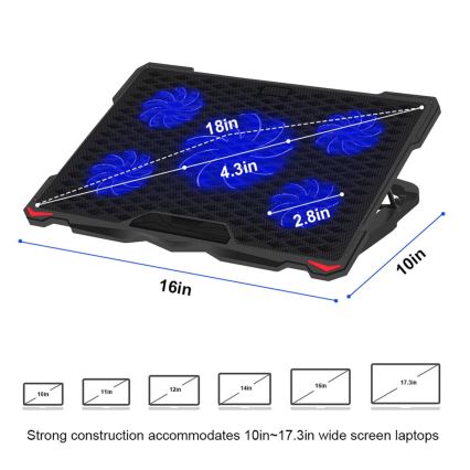 Hladilna podloga za prenosnik 5x ventilator 2xUSB črn