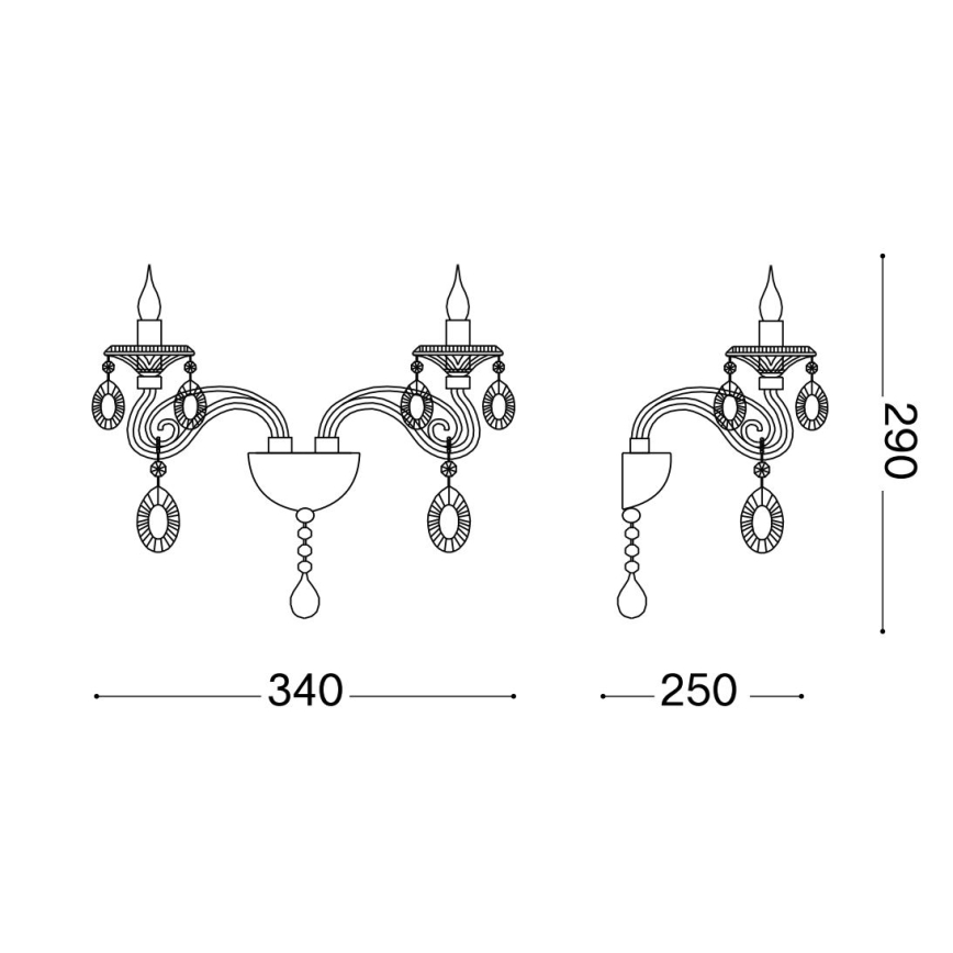Ideal Lux - Kristal stenski svetilka NEGRESCO 2xE14/28W/230V zlata