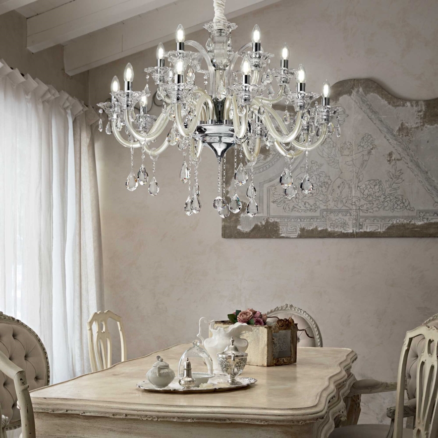 Ideal Lux - Kristalni lestenec na verigi COLOSSAL 15xE14/40W/230V pr. 95 cm krem barva/sijajni krom