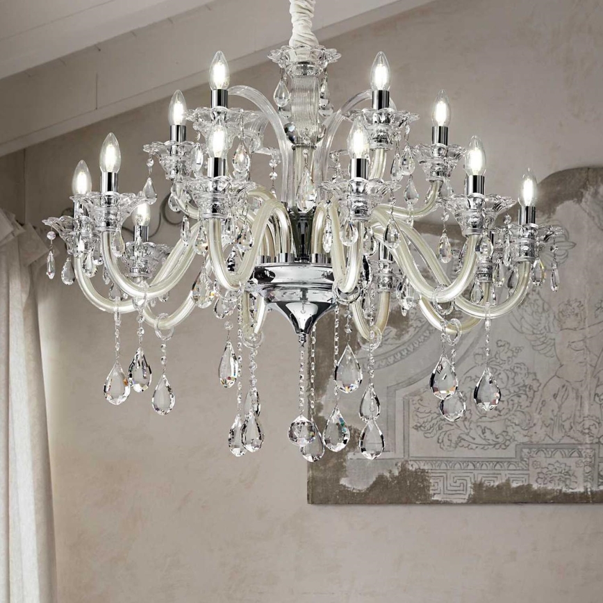 Ideal Lux - Kristalni lestenec na verigi COLOSSAL 15xE14/40W/230V pr. 95 cm krem barva/sijajni krom