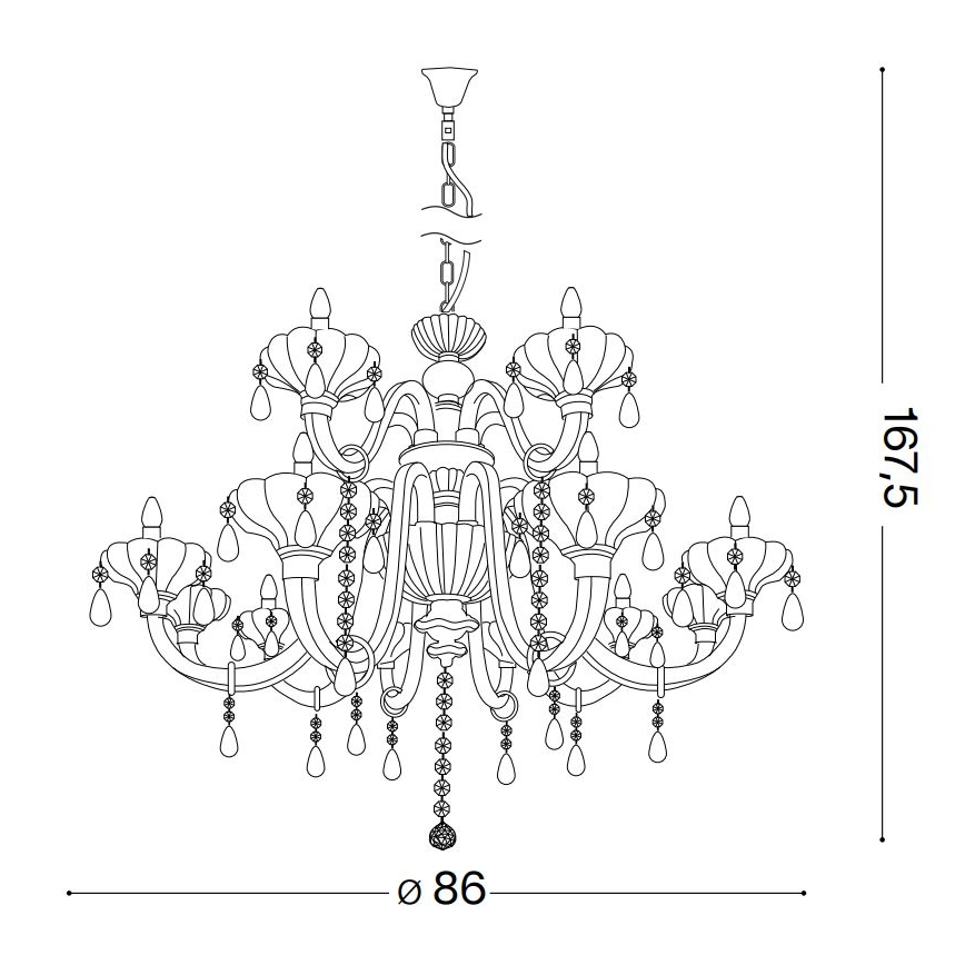 Ideal Lux - Kristalni lestenec na verigi CONTINENTAL 12xE14/40W/230V pr. 86 cm prozorna