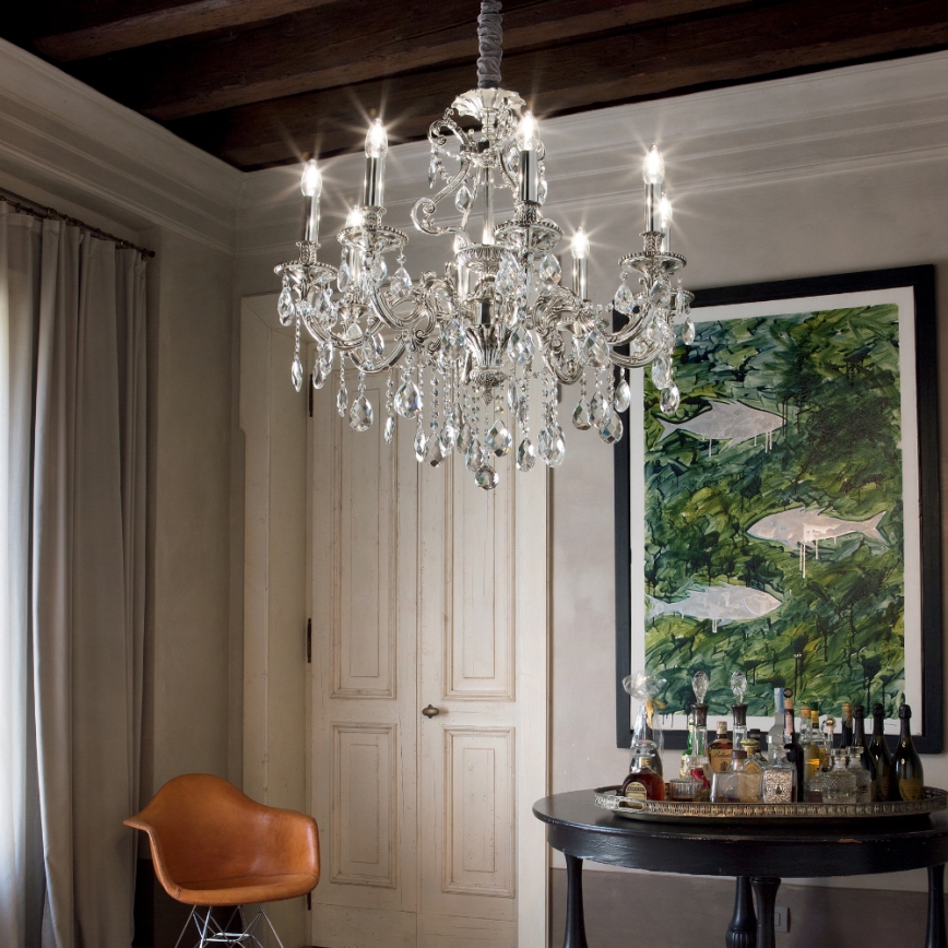 Ideal Lux - Kristalni lestenec na verigi GIOCONDA 8xE14/40W/230V pr. 73 cm srebrna