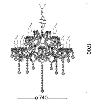 Ideal Lux - Kristalni lestenec na verigi NAPOLEON 12xE14/40W/230V pr. 74 cm sijajni krom