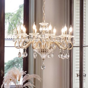 Ideal Lux - Kristalni lestenec na verigi NEGRESCO 10xE14/28W/230V pr. 85 cm zlata