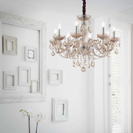 Ideal Lux - Kristalni lestenec na verigi ROSE 8xE14/40W/230V pr. 78 cm bež