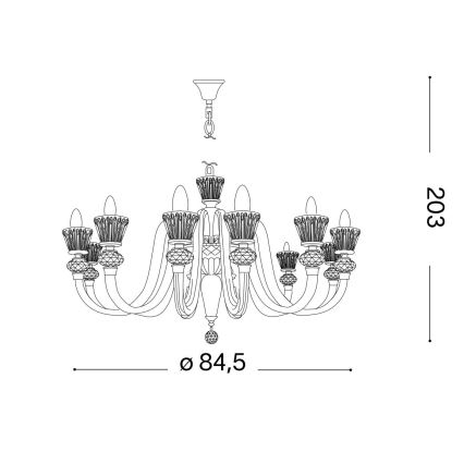 Ideal Lux - Kristalni lestenec na verigi STRAUSS 12xE14/40W/230V pr. 84,5 cm medenina