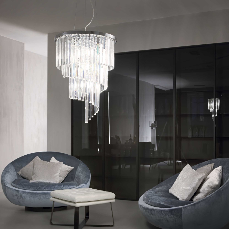 Ideal Lux - Kristalni lestenec na vrvici CARLTON 12xE14/40W/230V pr. 50 cm sijajni krom