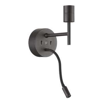 Ideal Lux - LED Fleksibilna svetilka z nosilcem SET UP 1xE27/42W+LED/3W/230V USB črna