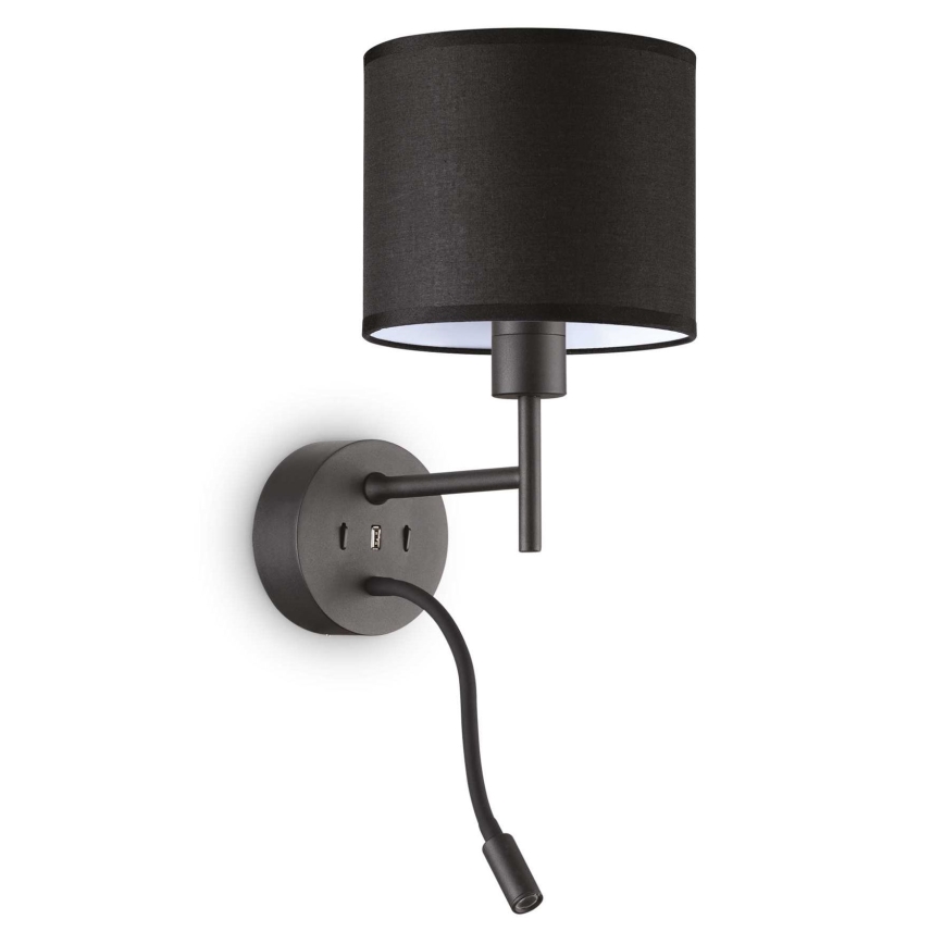 Ideal Lux - LED Fleksibilna svetilka z nosilcem SET UP 1xE27/42W+LED/3W/230V USB črna