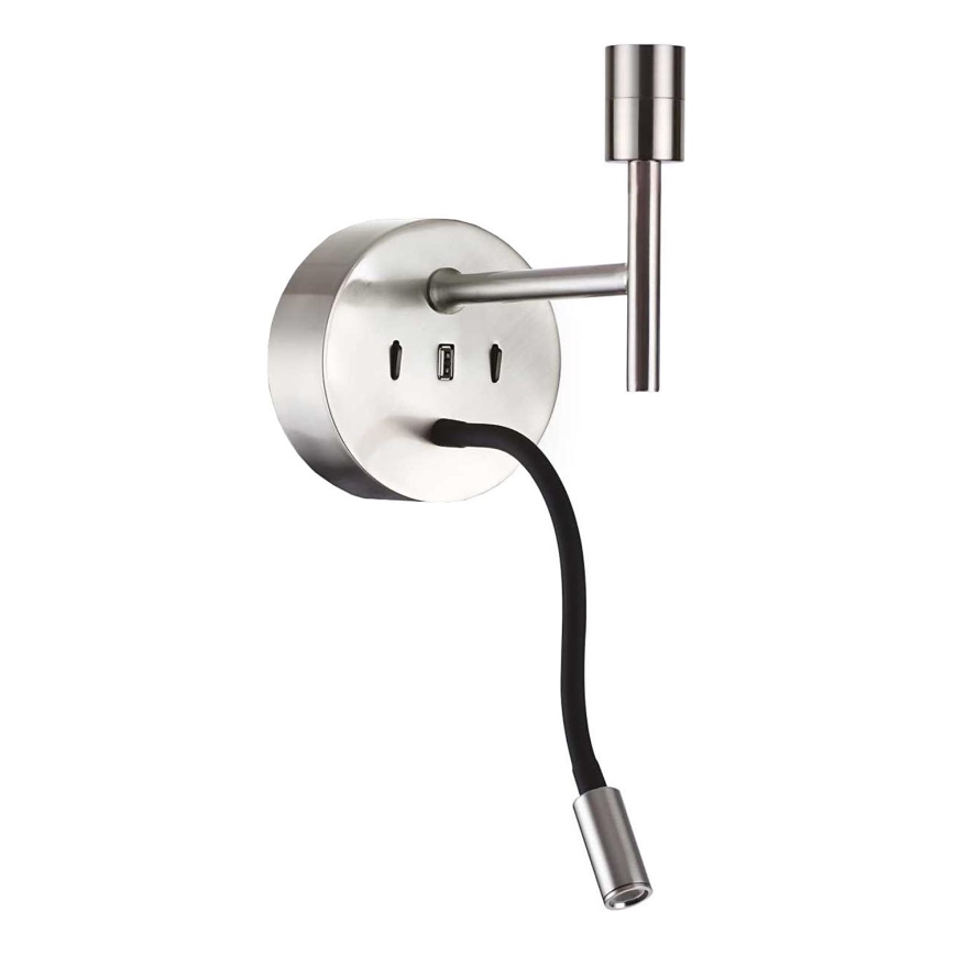 Ideal Lux - LED Fleksibilni svetilka s mount SET UP 1xE27/42W + LED/3W/230V CRI 90 USB sijajni krom