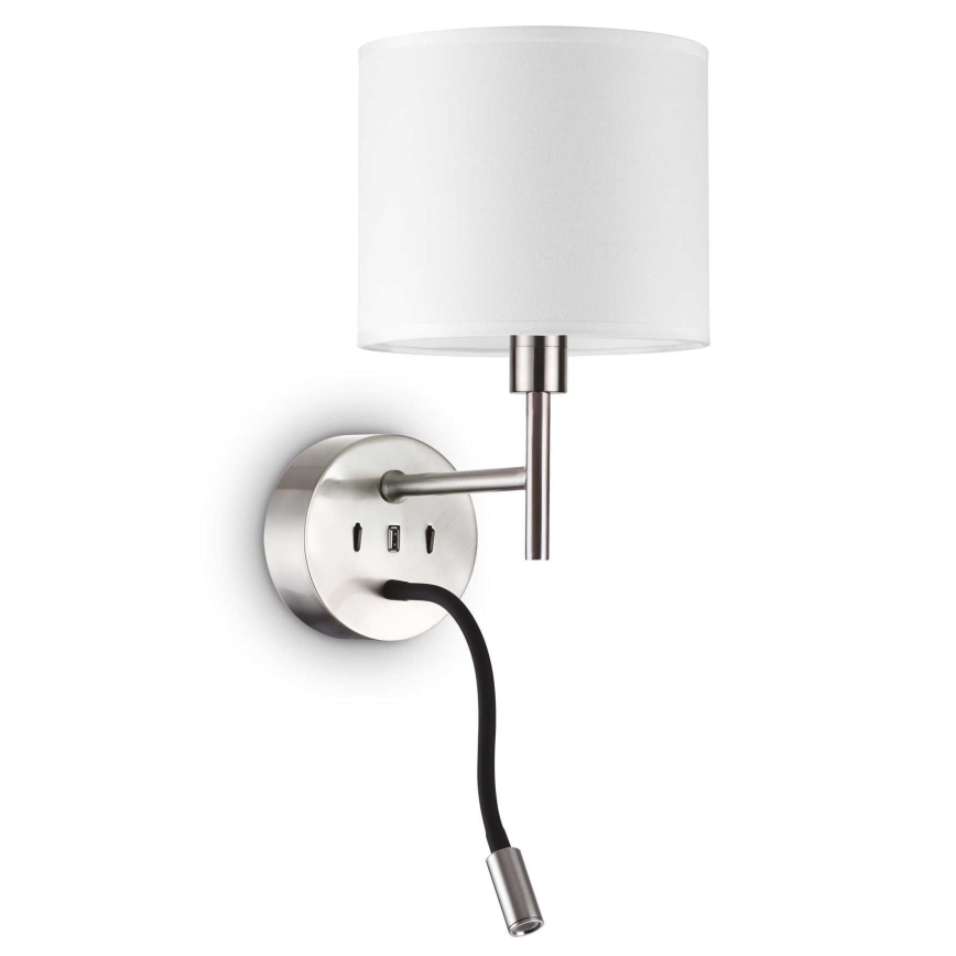 Ideal Lux - LED Fleksibilni svetilka s mount SET UP 1xE27/42W + LED/3W/230V CRI 90 USB sijajni krom