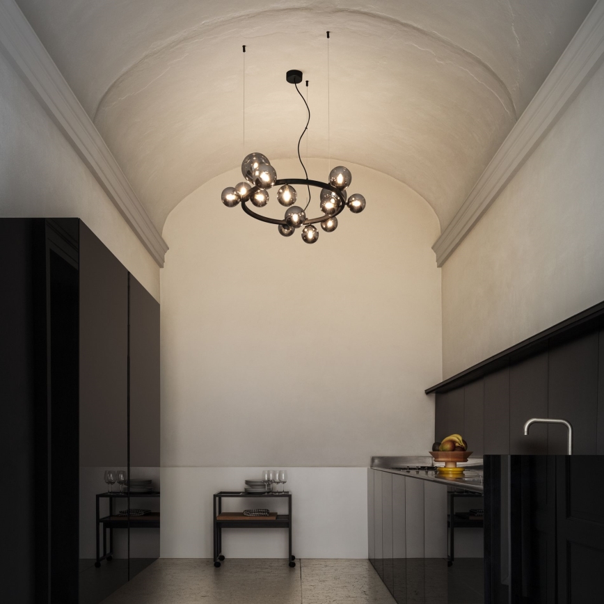 Ideal Lux - LED lestenec na jeklenem kablu PERLAGE 14xG9/3W/230V premer 85 cm črna/zadimljena črna